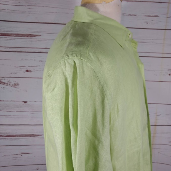 John P. Mens Green Button Down 100% Linen Shirt - Picture 3 of 6